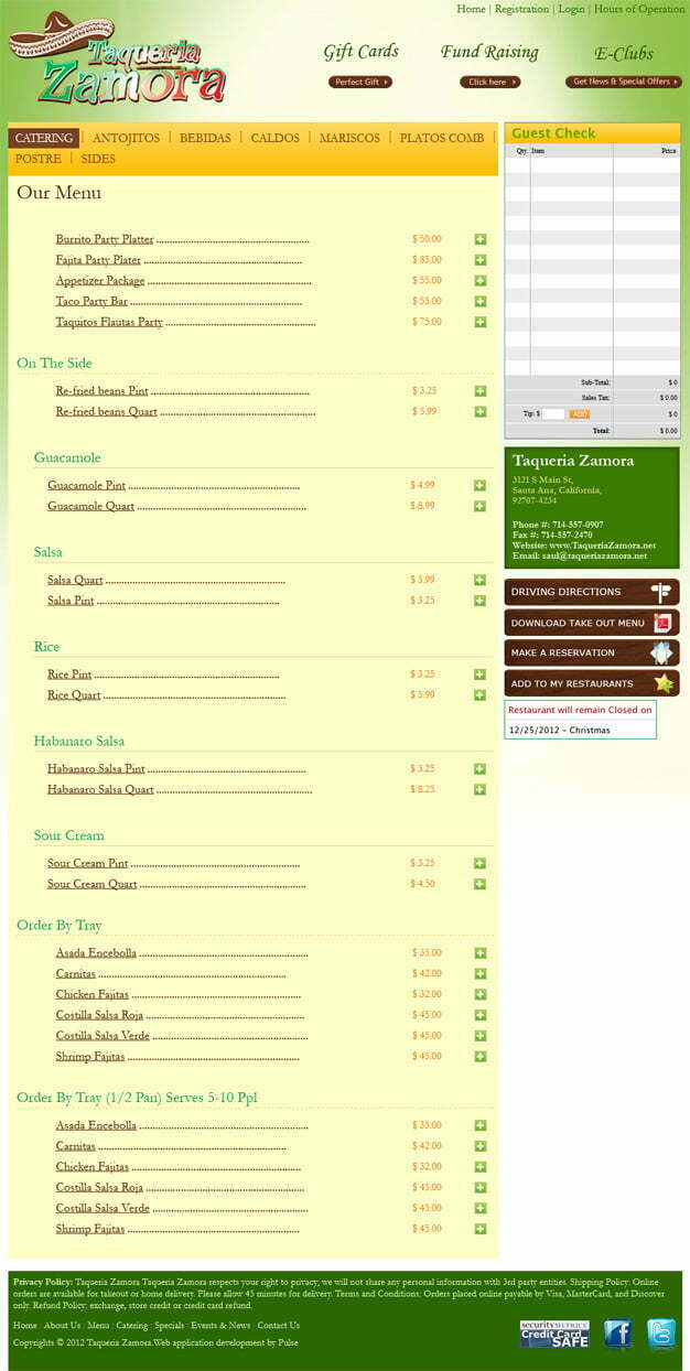 Taqueria Zamora Our Menu