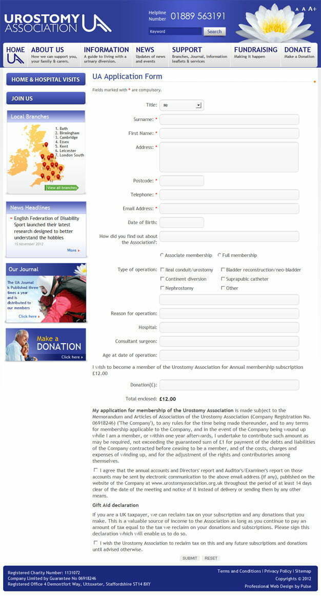 Urostomy Association UA Application Form