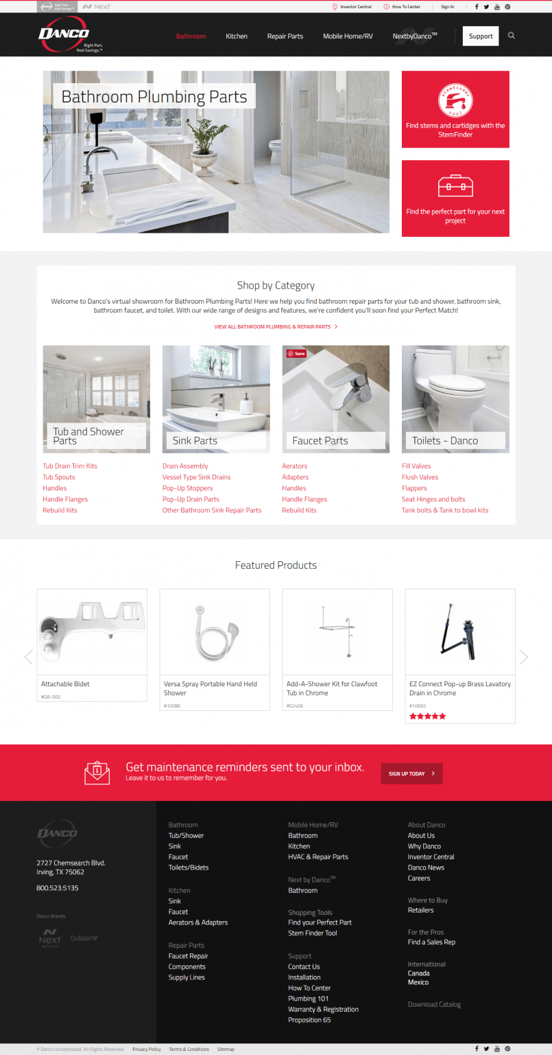 A professional web design for a plumbing parts store